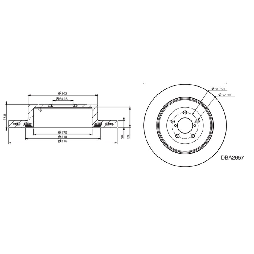 [DBA42657S] Subaru – Dischi freno posteriori DBA 4000 T3 Ø316mm