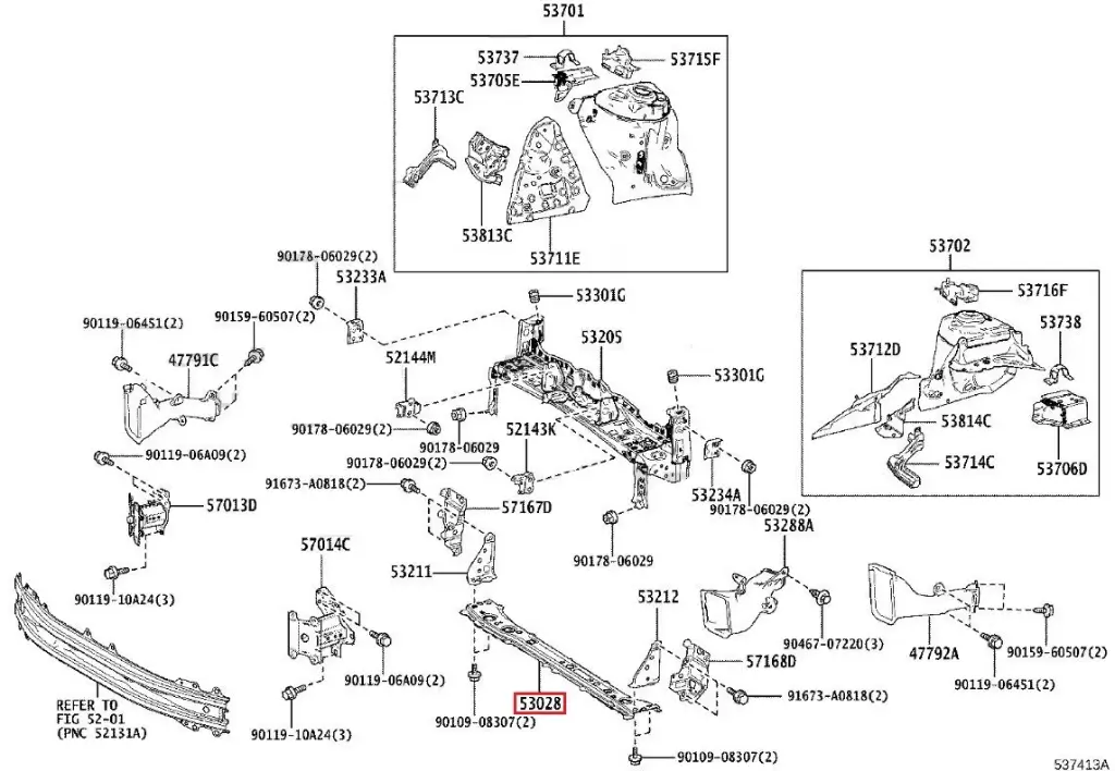 [53028-52110] Toyota Yaris GR MK1/MK2 - Support sub-assy radiator lower