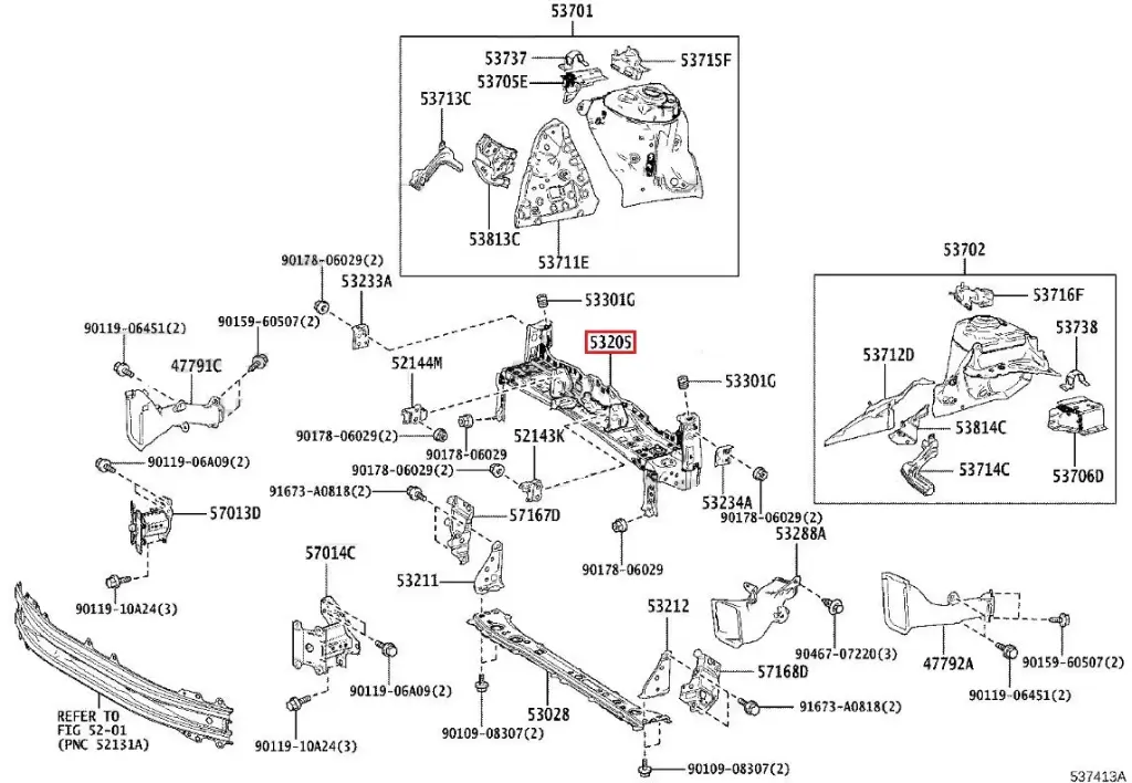 [53205-52200] Toyota Yaris GR MK1 - Support sub-assy radiator upper