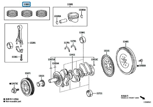 Toyota Yaris GR MK1/MK2 - Kit fasce elastiche pistone OEM